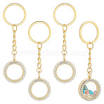 4Pcs Alloy Crystal Rhinestone Locket Pendant Keychain, with Iron Rings, Golden, 86mm(KEYC-UN00026)