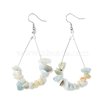 Dangle Earrings, with Natural Flower Amazonite Chips, Platinum Plated Brass Earring Hooks and Teardrop Pendants, 71~75mm, Pendant: 53.5~59mm, Pin: 0.5mm(EJEW-E255-B08-A)