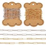 4M 2 Colors Brass Paperclip Chains, Drawn Elongated Cable Chains, Soldered, Textured, with Card Paper, Real 18K Gold Plated & Real Platinum Plated, Mixed Color, 12x4x1mm, 2m/color(CHC-TA0001-21)