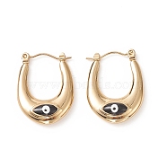 316 Stainless Steel Hoop Earrings, Enamel Evil Eye Earring for Women, Black, 24x18x5mm, Pin: 0.8mm(EJEW-I282-01A-01G)