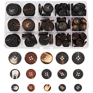 Olycraft 120Pcs 15 Styles Resin Buttons, 4-Hole, Flat Round, Mixed Color, 15~25x3~5mm, Hole: 2mm(RESI-OC0001-62)