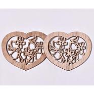 Natural Wood Filigree Joiners Links, Heart, BurlyWood, 43x46x2.5mm, 10pcs/bag(WOOD-WH0113-44)