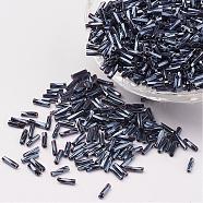 Glass Twisted Bugle Beads, Metallic Colours, Hematite Plated, 5x2mm, Hole: 0.5mm, about 16000pcs/bag(SEED-E002-5mm-829#)