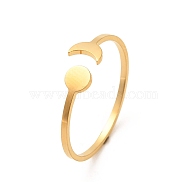304 Stainless Steel Open Cuff Rings, Sun & Moon, Golden, Inner Diameter: 18.2mm(RJEW-Q808-01A-G)
