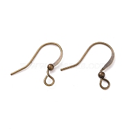 Brass French Earring Hooks, Flat Earring Hooks, Nickel Free, with Beads and Horizontal Loop, Antique Bronze, 15mm, Hole: 2mm, 21 Gauge, Pin: 0.7mm(KK-Q365-AB-NF)