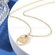 304 Stainless Steel Cubic Zirconia Twelve Constellations Runes Pendant Cable Chain Necklaces for Women, Real 18K Gold Plated, Cancer, 17.83 inch(45.3cm)(NJEW-B121-02G-04)