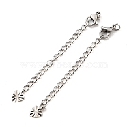 304 Stainless Steel Curb Chain Extender, End Chains with Lobster Claw Clasps and Heart Chain Tabs, Stainless Steel Color, 68mm(STAS-G310-08P)