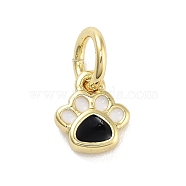 Real 18K Gold Plated Brass Enamel Charms, with Jump Ring, Long-Lasting Plated, Lead Free & Cadmium Free, Paw Print Charm, Black, 6x5.5x2mm, Hole: 3mm(KK-M293-22G-04)