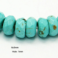 Natural Magnesite Beads Strands, Dyed & Heated, Faceted Rondelle, Turquoise, 6x3mm, Hole: 1mm, about 119pcs/strand, 15.55 inch(39.4cm)(TURQ-P027-51)