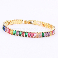 Cubic Zirconia Tennis Bracelets, Brass Rectangle Link Chain Bracelet, Colorful, No Size(ND9317-1)