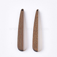 Resin & Walnut Wood Big Pendants, Teardrop, WhiteSmoke, 51.5x11x3.5mm, Hole: 1.2mm(RESI-T035-05)