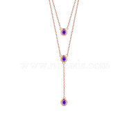 SHEGRACE 925 Sterling Silver Two-Tiered Necklaces, with Three Round Purple AAA Cubic Zirconia Pendant, Rose Gold, 14.96 inch~16.54 inch(38~42cm)(JN700B)