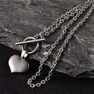 Valentine's Day Heart 304 Stainless Steel Lariat Necklaces, with Textured Cable Chains & Toggle Clasps, Stainless Steel Color, 17.1 inch(43.5cm)(NJEW-JN01484)
