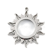 304 Stainless Stee Locket Pendants, with Glass, Sun Charm, Stainless Steel Color, 43.5x39x5.7mm, Hole: 2.2mm(STAS-S132-08P-01)