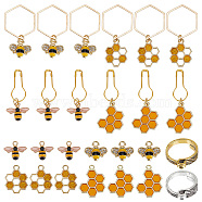 26Pcs Bees Honeycomb DIY Knitting Tool Sets, including Alloy Enamel Pendant, Pendant Stitch Markers, Alloy Yarn Guide Finger Ring, Golden, 1.3~4.3cm(HJEW-GO00003)