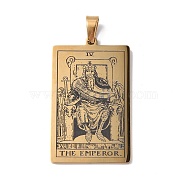 201 Stainless Steel Pendant, Golden, Rectangle with Tarot Pattern, The Emperor IV, 40x24x1.5mm, Hole: 4x7mm(STAS-B033-01G-04)
