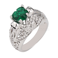 Alloy Rhinestone Wide Band Rings, Emerald, US Size 10(19.8mm)(PW-WG04AF0-03)