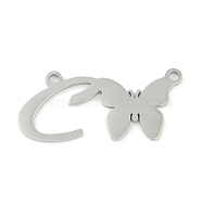 Non-Tarnish 304 Stainless Steel Pendants, Letter & Butterfly Charms, Letter C, 10.5x23.5x0.9mm, Hole: 1.2mm(STAS-L279-002P-C)