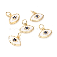 Brass Micro Pave Midnight Blue Cubic Zirconia Charms, with Enamel and Jump Ring, Long-Lasting Plated, Lead Free & Cadmium Free & Nickel Free, Eye, Real 18K Gold Plated, 10x13x3.5mm, Hole: 3.5mm(ZIRC-Z019-03G-NR)
