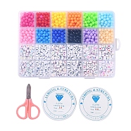 DIY Jewelry Finding Kit, Including Round & Flat Round Plastic & Acrylic Letter Beads, Elastic Stretch Thread and Stainless Steel Scissors, Mixed Color, Beads: 193.6g/Box(DIY-YW0002-47)