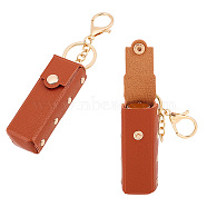 PU Leather Lipstick Storage Bags, Portable Lip Balm Organizer Holder for Women Ladies, with Light Gold Tone Alloy Keychain, Rectangle, Saddle Brown, 9x3.2x2.9cm(AJEW-WH0270-45E)