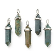 Natural Indian Agate Pendants, with Platinum Tone Brass Findings, Bullet, 39.5x12x11.5mm, Hole: 4.5x2.8mm(G-M378-01P-A39)