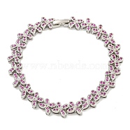 Rack Plating Brass Pave Cubic Zirconia Butterfly Link Bracelets for Women, Long-Lasting Plated, Platinum, Medium Violet Red, 7-3/8 inch(18.6cm)(BJEW-B110-05P-02)