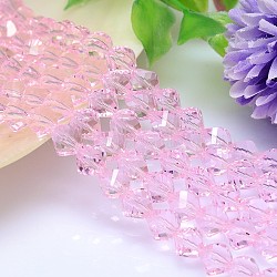 K9 Glass, Faceted Polyhedron Imitation Austrian Crystal Bead Strands, Grade AAA, Pearl Pink, 10mm, Hole: 0.9~1mm, about 40pcs/strand, 15.7 inch(G-M183-10mm-03A)