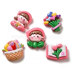 Flower Cute Girl Opaque Resin Decoden Cabochons, Mixed Shapes, Mixed Color, 19~29x23~29x9~10mm(CRES-P034-02)