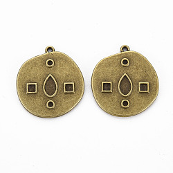 Tibetan Style Alloy Pendant Enamel & Rhinestone Settings, Cadmium Free & Lead Free, Flat Round, Antique Bronze, Fit for 1.4mm Rhinestone, 22.5x20.5x2mm, Hole: 1mm(TIBEP-N010-005AB-RS)