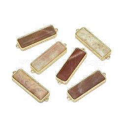 Natural Sunstone Links connectors, with Brass Findings, Faceted, Rectangle, Golden, 33.5x9.5~10x5mm, Hole: 1.2~1.4mm(G-P431-07B)