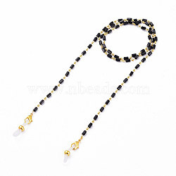 Eyeglasses Chains, Neck Strap for Eyeglasses, with Handmade Glass Beaded Chains, Soldered, Lead Free & Cadmium Free, with Brass Findings, Rubber Loop Ends and Brass Lobster Claw Clasps, Black, 28.1 inch(71.5cm)(AJEW-EH00287-04)