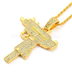 Clear Cubic Zirconia Gun Shape Pendant Necklace with Alloy Rope Chains, Golden, 23.82 inch(60.5cm)(NJEW-E101-04G)