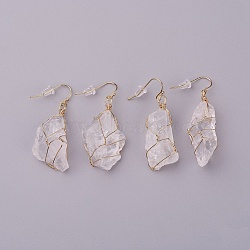 Natural Quartz Crystal Dangle Earrings, with Brass Findings and Plastic Ear Nuts, Nuggets, Golden, 22~50x10~23mm, Pin: 0.7mm(EJEW-F228-A01)