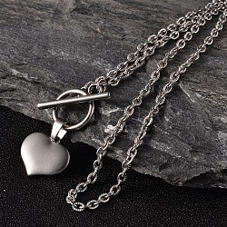 Tarnish Resistant Valentine's Day Heart 304 Stainless Steel Lariat Necklaces, with Textured Cable Chains & Toggle Clasps, Stainless Steel Color, 17.1 inch(43.5cm)(NJEW-JN01484)