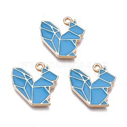 Autumn Theme Rack Plating Alloy Enamel Pendants, Cadmium Free & Nickel Free & Lead Free, Light Gold, Origami Squirrel, Deep Sky Blue, 19x19x2mm, Hole: 1.6mm(ENAM-S122-74)