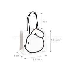 Cartoon Rabbit Print Children's Birthday Gift Bags with Black Handle Rope, White, 11x6x10.5cm(PW-WG73901-01)