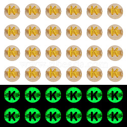 50G Luminous Transparent Acrylic Beads, Flat Round with Letter, Glow in the Dark, Golden Metal Enlaced, Letter K, 7x4mm, Hole: 1.8mm, about 370pcs/50g(OACR-TAD0001-01K)