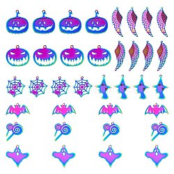 36Pcs 9 Style 201 Stainless Steel Stamping Blank Tag Pendants, Ion Plating(IP), for Halloween, Mixed Shapes, Rainbow Color, 26.5~50.5x18.5~41x0.3mm, Hole: 1.5~2mm, 4pcs/style(STAS-SZ0002-42)