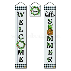 Polyester Hanging Sign for Home Office Front Door Porch Decorations, Rectangle & Square, Word Welcome Summer, WhiteSmoke, 180x30cm and 30x30cm, 3pcs/set(HJEW-WH0023-004)