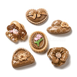 Opaque Resin Decoden Cabochons, Flower & Lady & Hat, Mixed Shapes, Camel, 19~27x22~30x8~9.5mm(RESI-Z022-03A)
