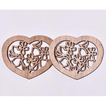 Natural Wood Filigree Joiners Links, Heart, BurlyWood, 43x46x2.5mm, 10pcs/bag