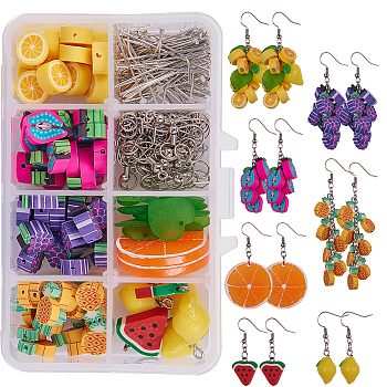 DIY Earring Making, Resin Pendants and Polymer Clay Beads, Brass Earring Hooks and Iron Findings, Mixed Shapes, Mixed Color, 11x7x3cm