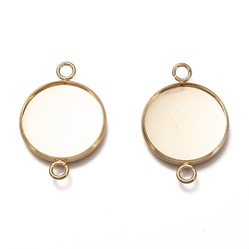 304 Stainless Steel Cabochon Connector Settings, Plain Edge Bezel Cups, Flat Round, Real 18K Gold Plated, Tray: 20mm, 31.5x22x2mm, Hole: 2.4~3mm