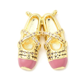 Brass Micro Pave Cubic Zirconia Pendants, with Enamel, Ballet Shoes Charms, Golden, 21x17x5mm, Hole: 1~2mm