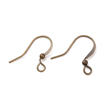 Brass French Earring Hooks, Flat Earring Hooks, Nickel Free, with Beads and Horizontal Loop, Antique Bronze, 15mm, Hole: 2mm, 21 Gauge, Pin: 0.7mm