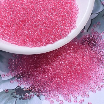 MIYUKI Round Rocailles Beads, Japanese Seed Beads, 11/0, (RR1319) Dyed Transparent Hot Pink, 2x1.3mm, Hole: 0.8mm, about 1111pcs/10g