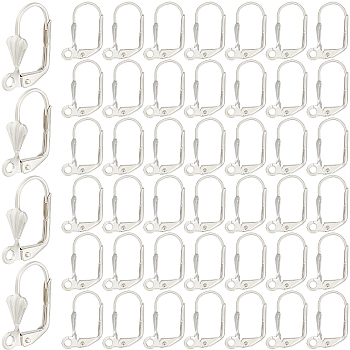 200Pcs Brass Leverback Earring Findings, Ear Wire with Loops, Platinum, 18x10mm, Hole: 2mm