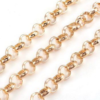 Iron Rolo Chains, Belcher Chain, Unwelded, with Spool, Long-Lasting Plated, Light Gold, 6x2mm, about 328.08 Feet(100m)/roll