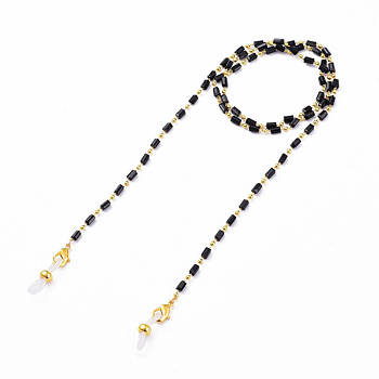 Eyeglasses Chains, Neck Strap for Eyeglasses, with Handmade Glass Beaded Chains, Soldered, Lead Free & Cadmium Free, with Brass Findings, Rubber Loop Ends and Brass Lobster Claw Clasps, Black, 28.1 inch(71.5cm)